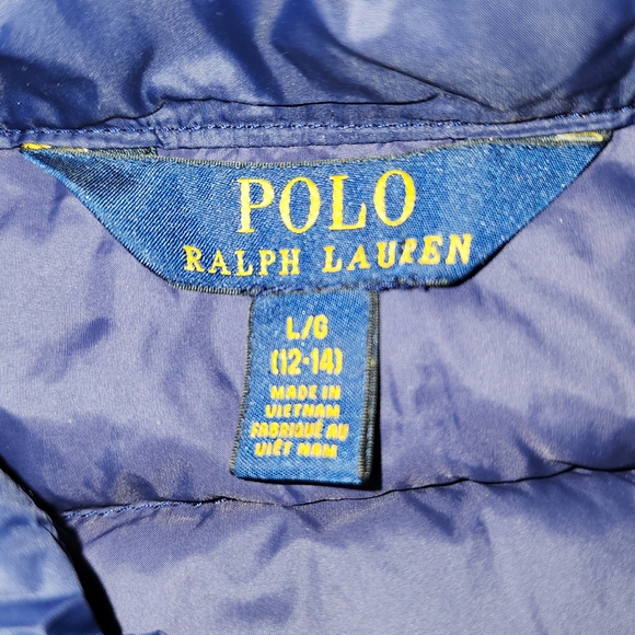 Polo Ralph Lauren Navy Ruffle Hem Quilted Down Puffer Coat Jacket Girls Lrg - Picture 9 of 11